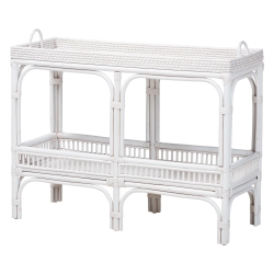 bali & pari Lombok Natural Rattan Console Table - Handwoven Wicker 2-Tier Accent Table with Raised Tray Top for Living Room or Entryway, White